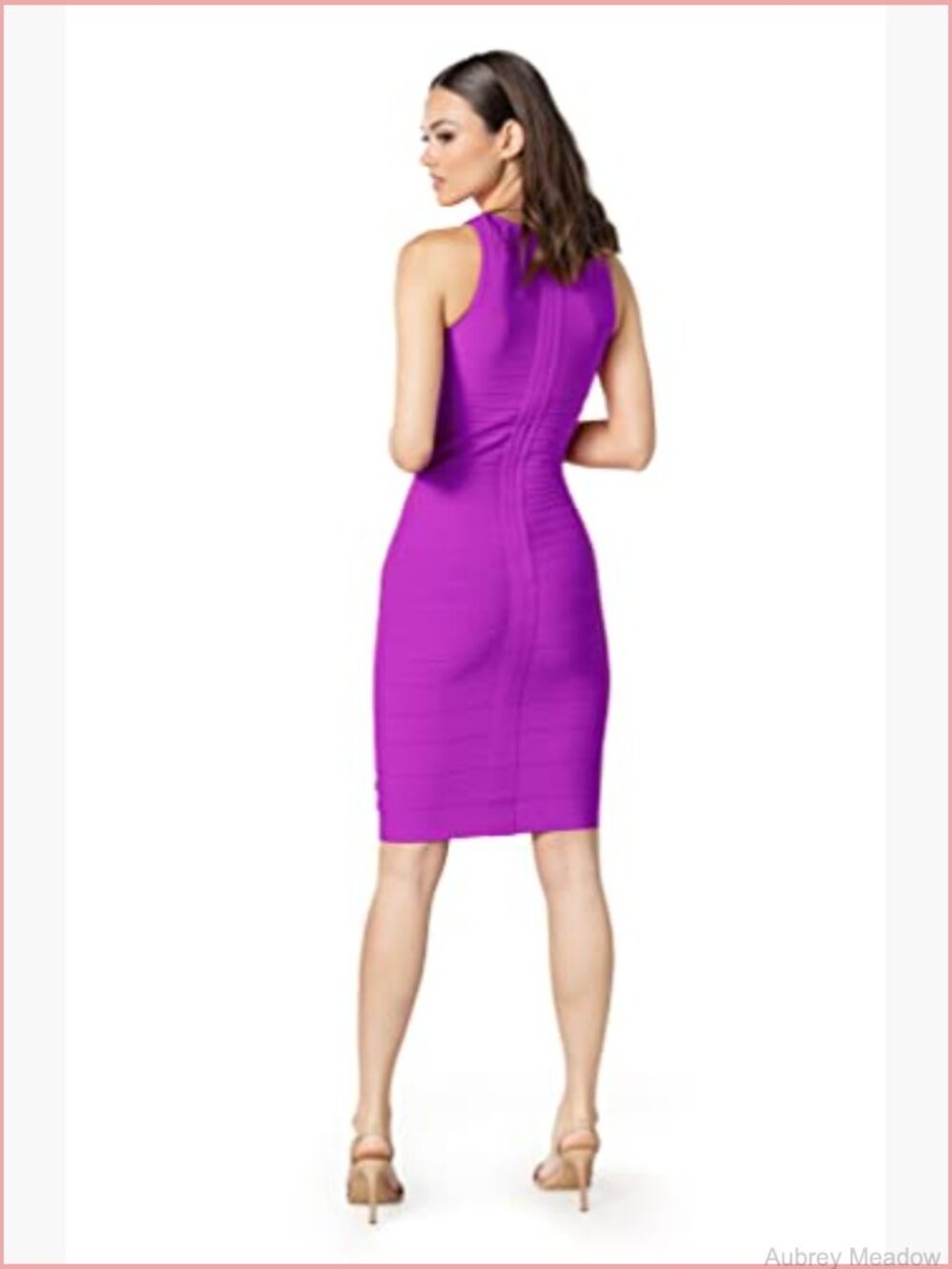 Sleeveless Round Neck Bodycon Midi Dress Zipper Back - Picture 2 of 3